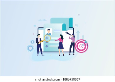 Illustration of a business, office workers study , analyze the evolutionary scale, business negotiations, Suitable for Diagrams, Infographics, Book Illustration, Game Asset, And Other Graphic Related 