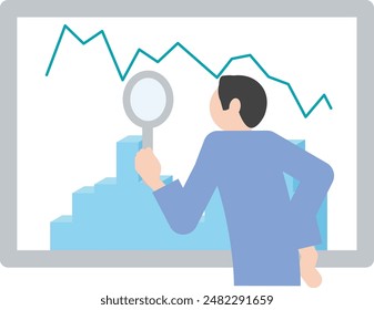 Illustration of  business people analyzing the rise and fall of a line graph (pictogram style)