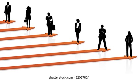 Illustration of business people and arrows