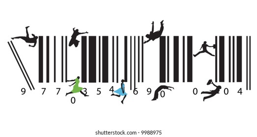 Illustration of business people and bar code