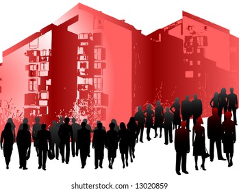 Illustration of business people and buildings