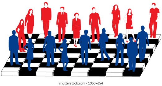 Illustration of business people and chess