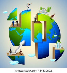 illustration of business people doing different activities on earth