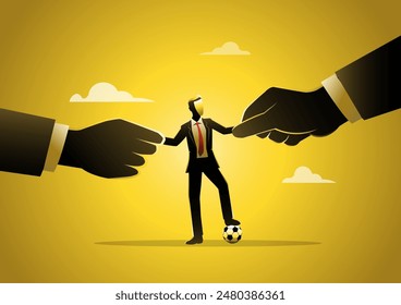 An illustration of business people fight over professional football players. Business professional sport concept.