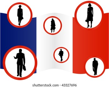 Illustration of business people and flag
