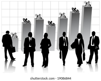 Illustration of business people and graph