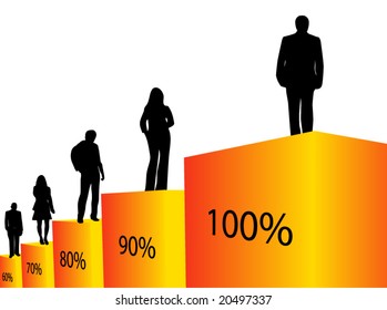 Illustration of business people and graph