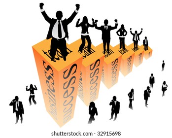 Illustration of business people and graph