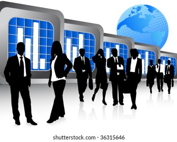 Illustration of business people and graph