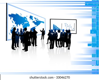 Illustration of business people and graphs