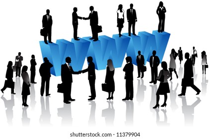 Illustration of business people and internet