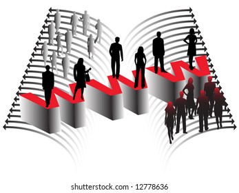 Illustration of business people and internet