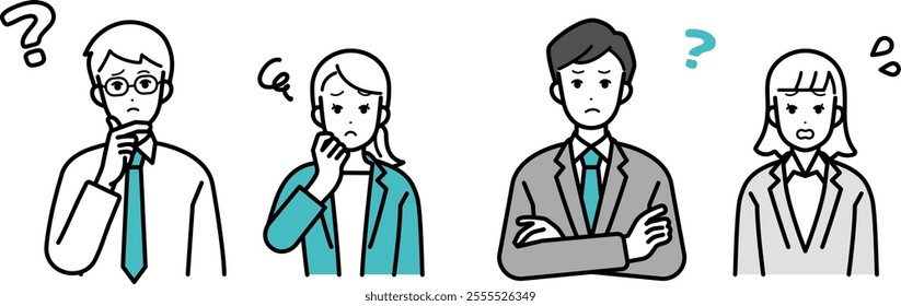 Illustration of business people male and female with negative reactions.