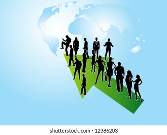 Illustration of business people and map
