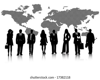 Illustration of business people and map
