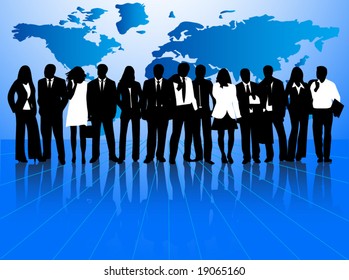 Illustration of business people and map