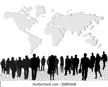 Illustration of business people and map