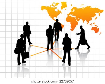 Illustration of business people and map