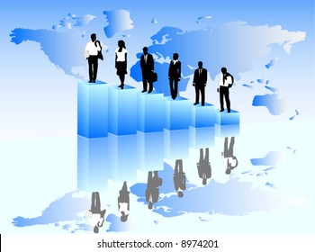 Illustration of business people and map