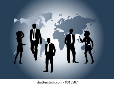 Illustration of business people and map