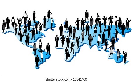 Illustration of business people on the map
