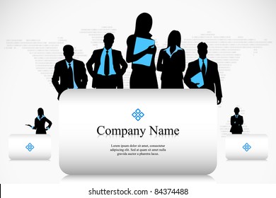 illustration of business people with placard on earth map background