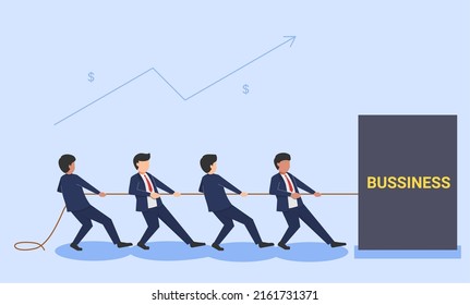 illustration of business people pulling boxes, teamwork for the company