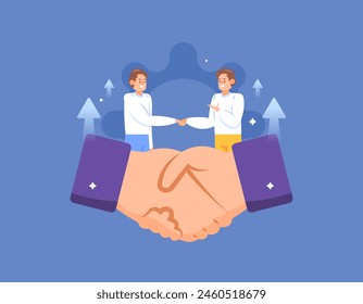 illustration of business people shaking hands. make a deal. decided to work together and become business partners. work together to improve business performance. agreement. illustration concept design