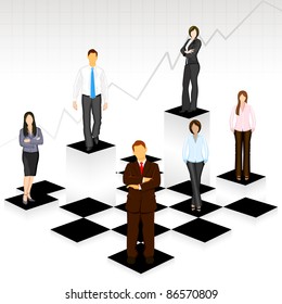 Illustration Of Business People Standing On Different Level Of Chess Board