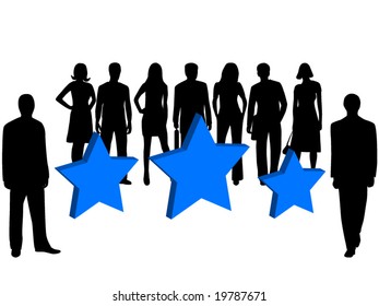 Illustration of business people and stars