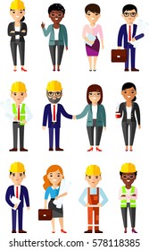 illustration of business people, worker in different positions. 
Set of vector diversity businessman in move.
