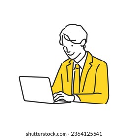 Illustration of a business person creating documents on a computer screen