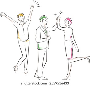 Illustration of a business person happy with a high five