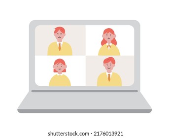 Illustration of a business person having an online meeting on a personal computer