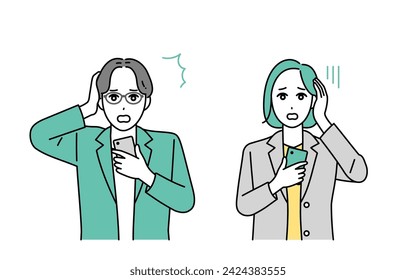 Illustration of a business person holding a smartphone with a troubled face
