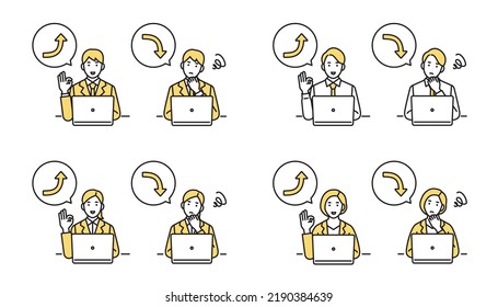 Illustration of a business person looking at stock prices on a computer