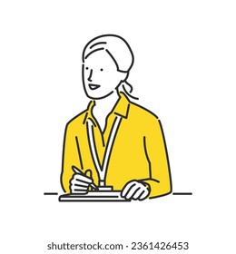 Illustration of a business person taking notes while listening to a story