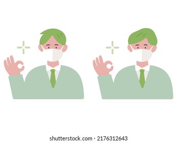 Illustration of a business person wearing a mask and signing OK