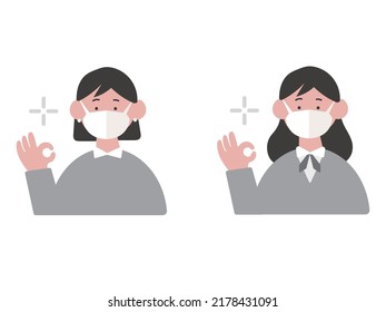 Illustration of a business person wearing a mask and signing OK