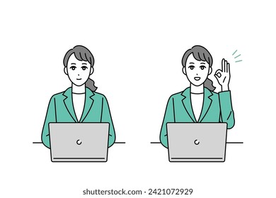 Illustration of a business person working on a computer with a smile