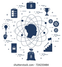 Illustration of business process, planning, strategy, finance and investment, business success. Design for banner and print.