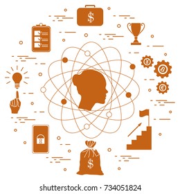 Illustration of business process, planning, strategy, finance and investment, business success. Design for banner and print.