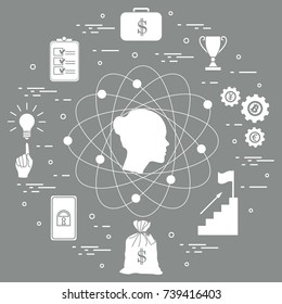 Illustration of business process, planning, strategy, finance and investment, business success. Design for banner and print.
