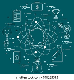 Illustration of business process, planning, strategy, finance and investment, business success. Design for banner and print.