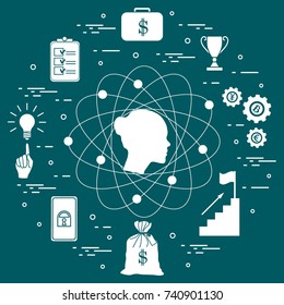 Illustration of business process, planning, strategy, finance and investment, business success. Design for banner and print.