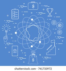 Illustration of business process, planning, strategy, finance and investment, business success. Design for banner and print.