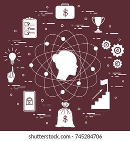 Illustration of business process, planning, strategy, finance and investment, business success. Design for banner and print.