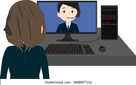 Illustration of a business scene doing telework