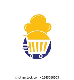 Illustration business shopping cart with chef hat sign logo design template.
