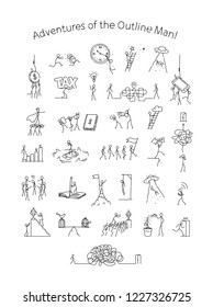 Illustration of business situations and cases. Vector. Life in the collective and society. Metaphor. Linear style. Illustration for website or poster. Business illustration.